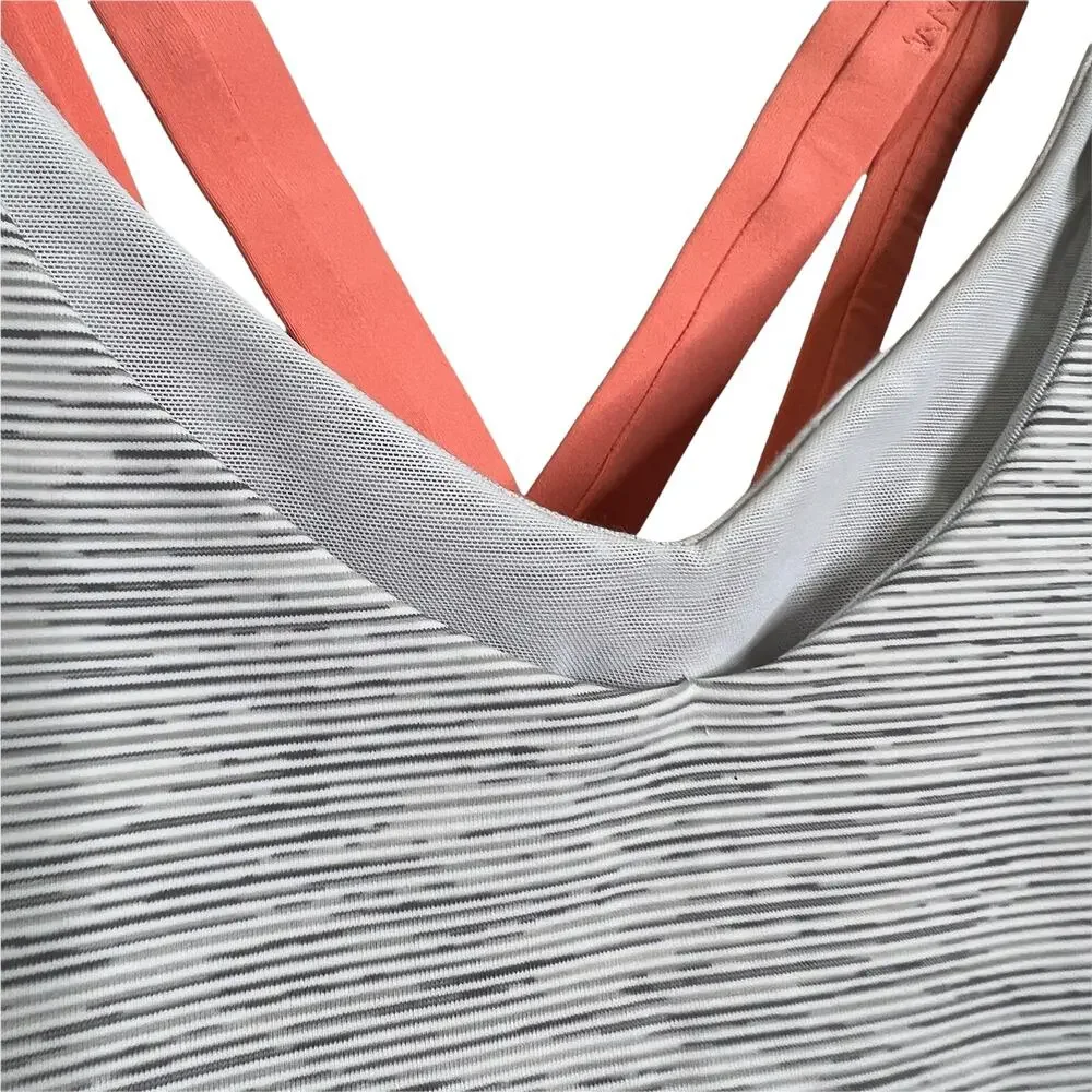 Lululemon Women's 6 Tank Top Light Gray Orange Criss Cross Back Fitted Stretch‎ - Picture 3 of 7